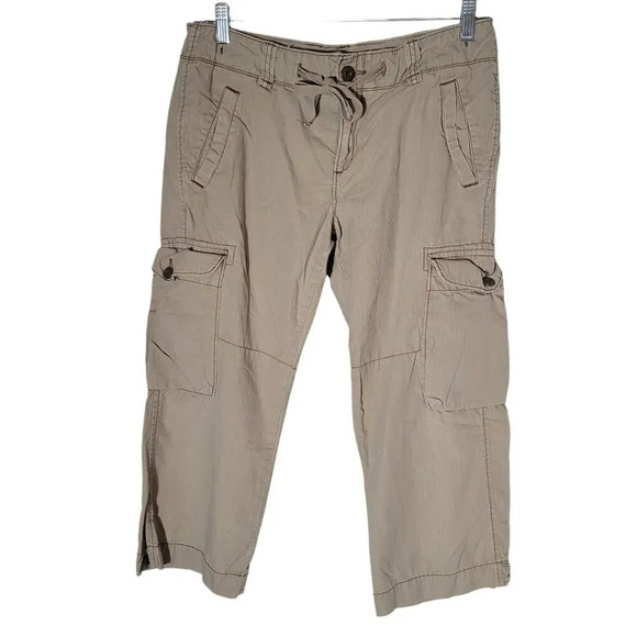 Polo Jeans Co. Ralph Lauren Cargo Crop Pants Women's Size 8 Tan Drawstring Comfy - Picture 1 of 9